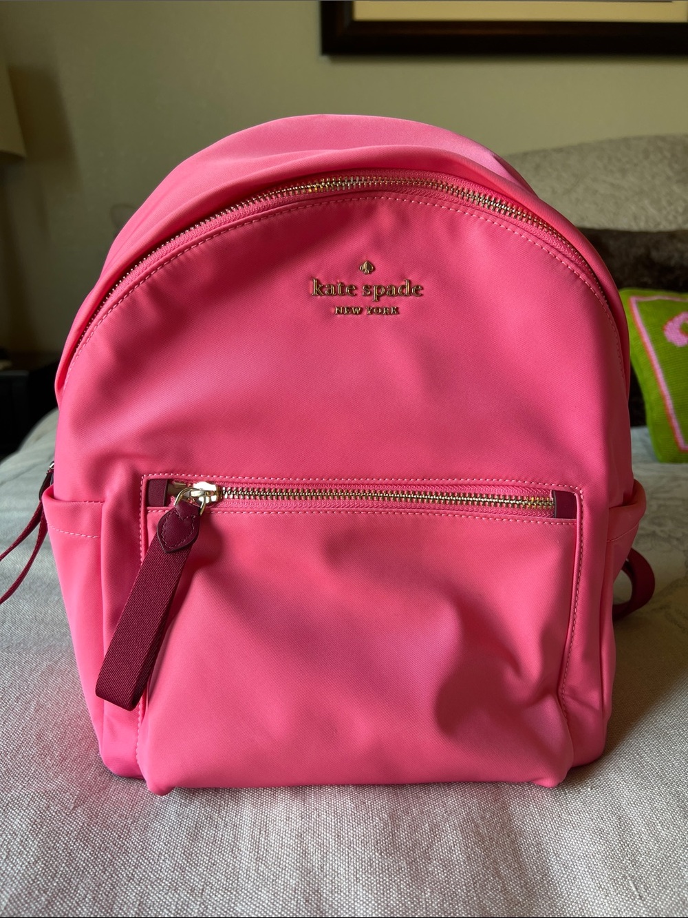 kate spade Bright Pink Nylon Backpack with Gold Hardware